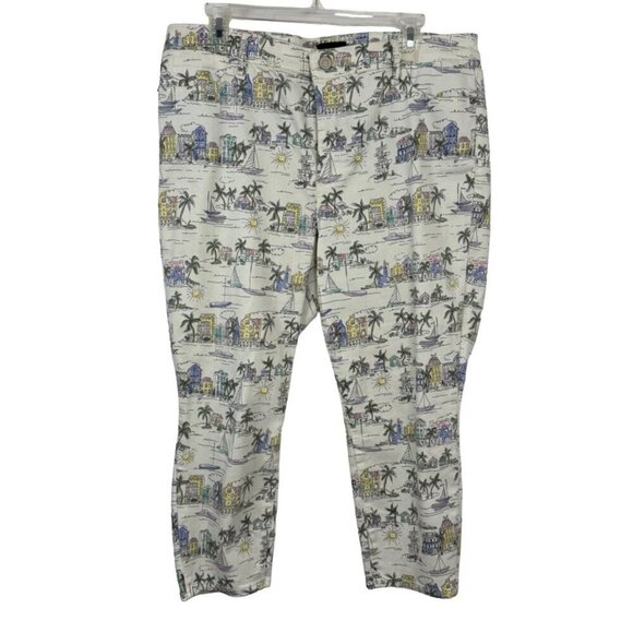 Talbots Jegging Crop Tropical Printed Beach Denim Ankle Pants Size 16P - Picture 1 of 10